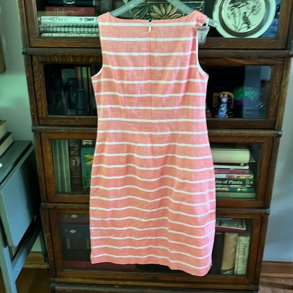 Talbots Coral Striped Linen Blend Shift Dress Pockets 2 - Picture 6 of 15
